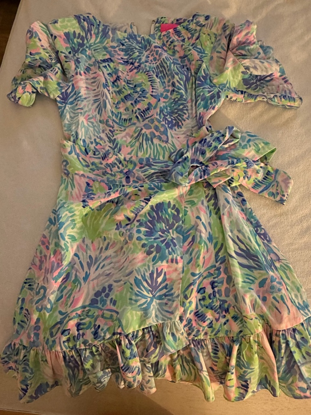 Lilly Pulitzer Pastel Floral Wrap Mini Dress in Blue, Pink, Green